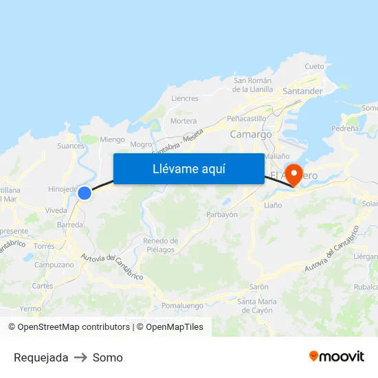 Requejada to Somo map