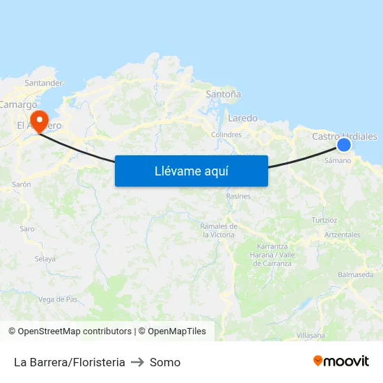 La Barrera/Floristeria to Somo map