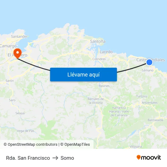 Rda. San Francisco to Somo map