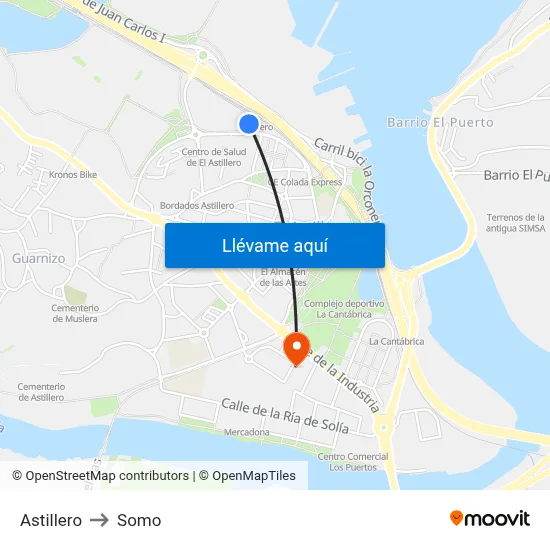 Astillero to Somo map