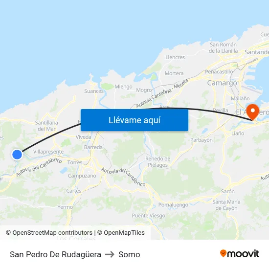 San Pedro De Rudagüera to Somo map