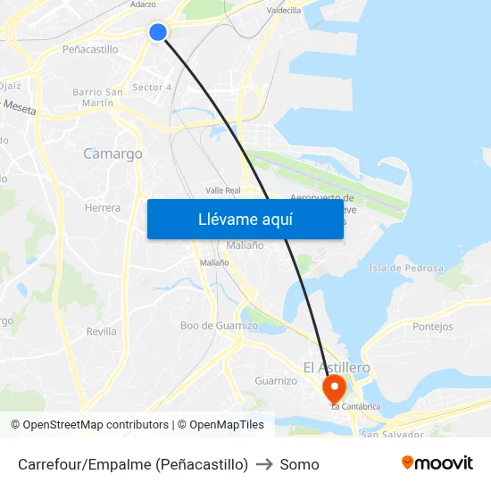 Carrefour/Empalme (Peñacastillo) to Somo map