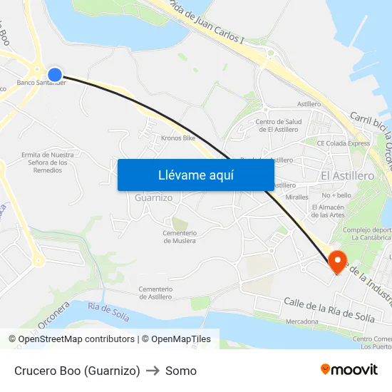 Crucero Boo (Guarnizo) to Somo map
