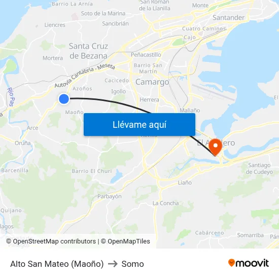 Alto San Mateo (Maoño) to Somo map