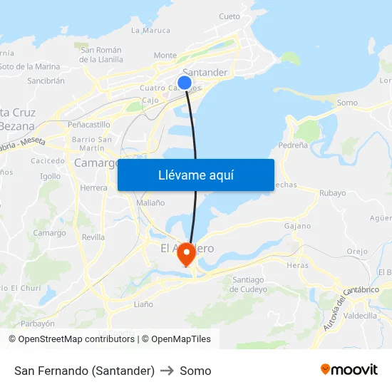 San Fernando (Santander) to Somo map
