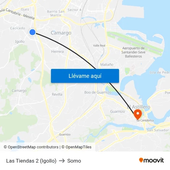 Las Tiendas 2 (Igollo) to Somo map