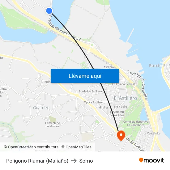 Poligono Riamar (Maliaño) to Somo map