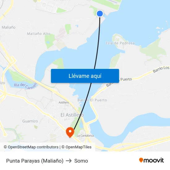 Punta Parayas (Maliaño) to Somo map