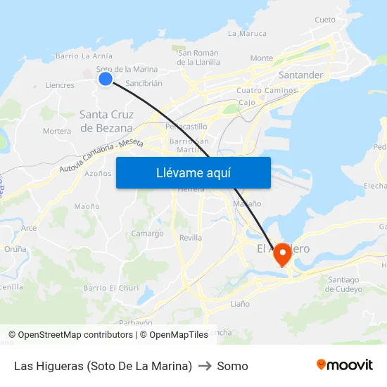 Las Higueras (Soto De La Marina) to Somo map