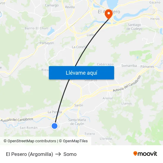 El Pesero (Argomilla) to Somo map