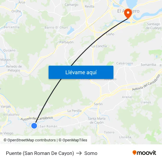 Puente (San Roman De Cayon) to Somo map