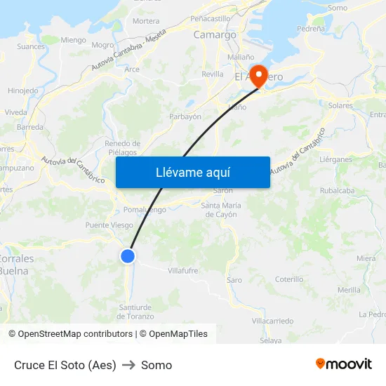 Cruce El Soto (Aes) to Somo map