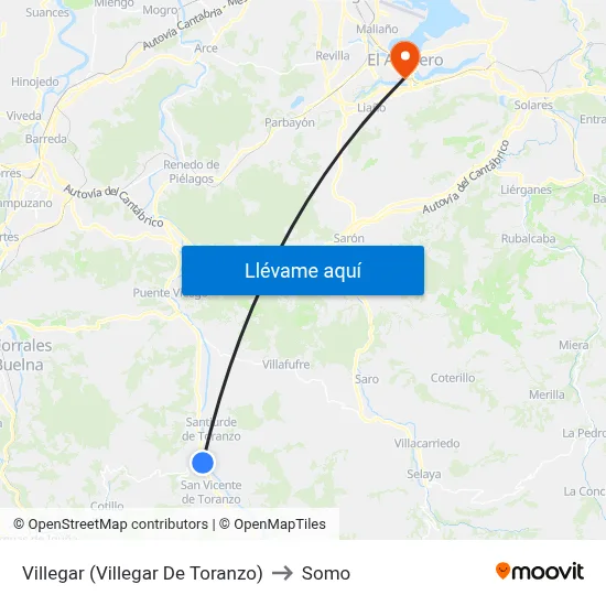 Villegar (Villegar De Toranzo) to Somo map