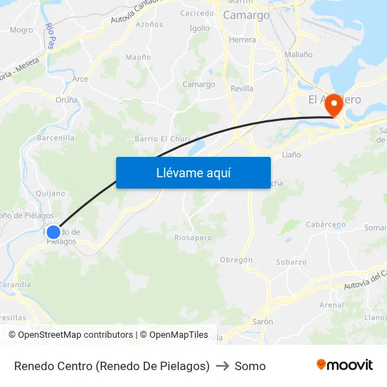Renedo Centro (Renedo De Pielagos) to Somo map