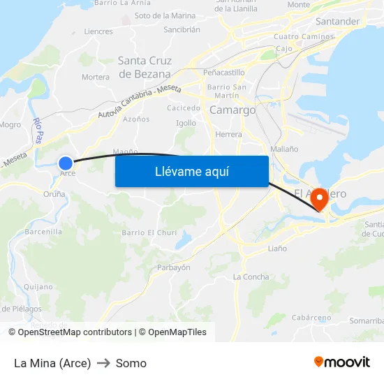 La Mina (Arce) to Somo map