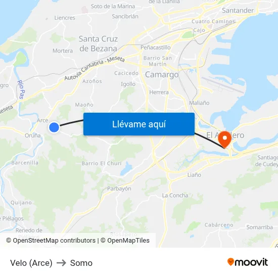 Velo (Arce) to Somo map