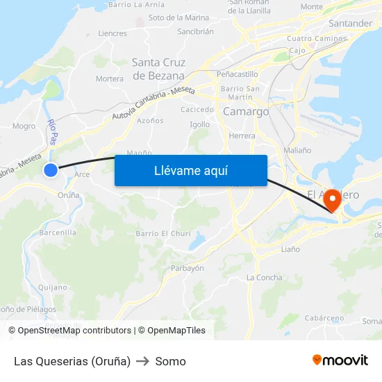 Las Queserias (Oruña) to Somo map