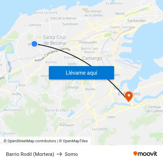 Barrio Rodil (Mortera) to Somo map