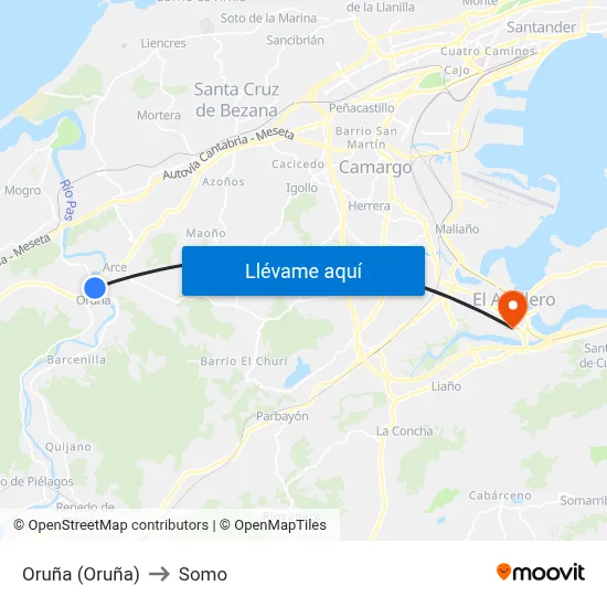 Oruña (Oruña) to Somo map