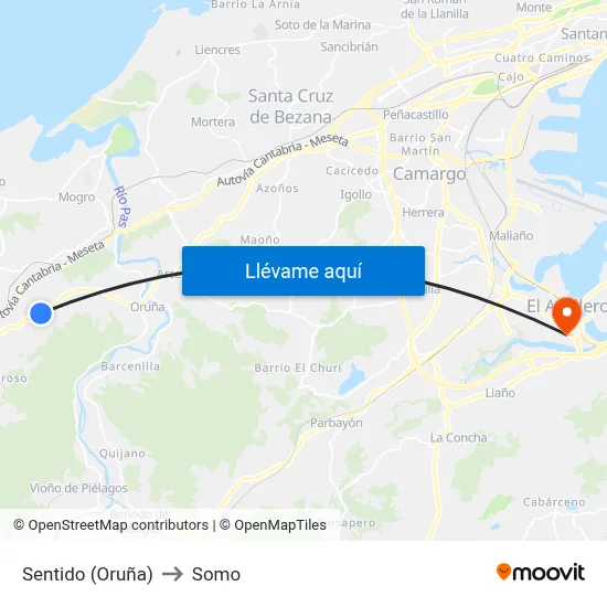 Sentido (Oruña) to Somo map