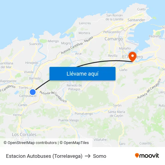 Estacion Autobuses (Torrelavega) to Somo map