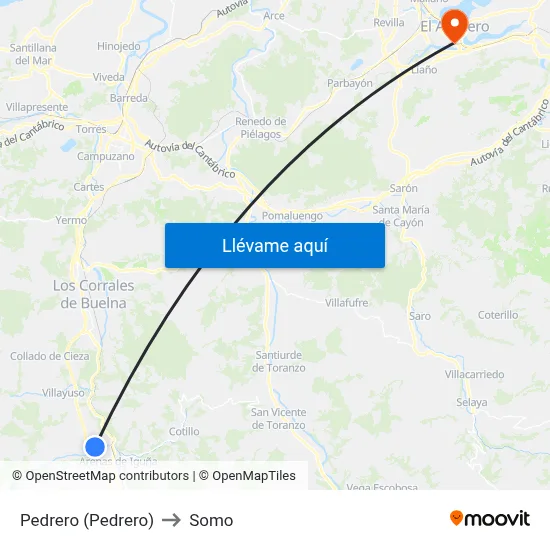 Pedrero (Pedrero) to Somo map
