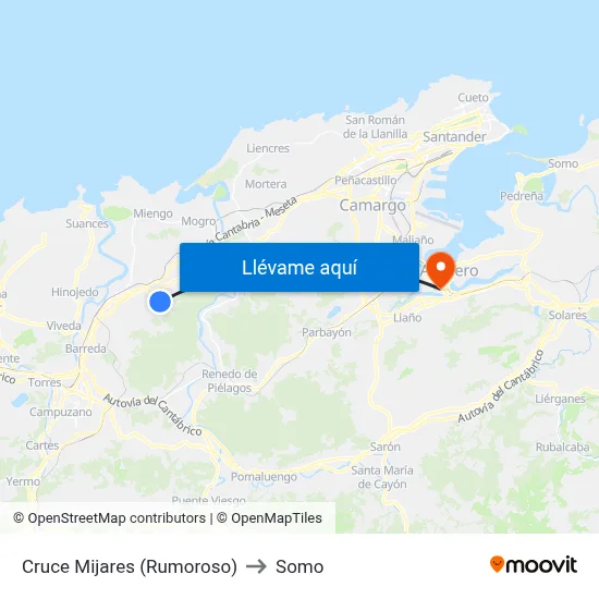 Cruce Mijares (Rumoroso) to Somo map