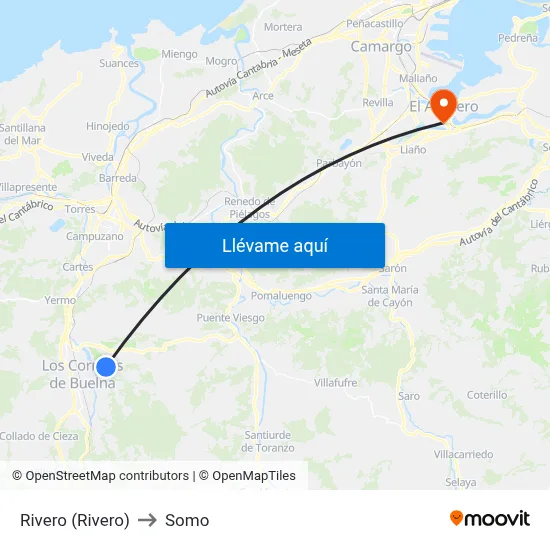 Rivero (Rivero) to Somo map