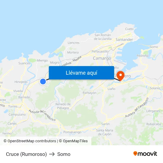 Cruce (Rumoroso) to Somo map