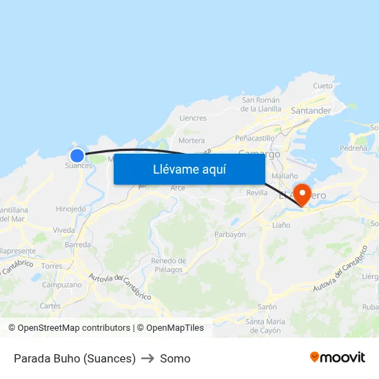 Parada Buho (Suances) to Somo map