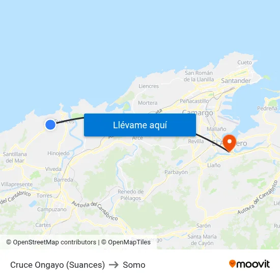 Cruce Ongayo (Suances) to Somo map
