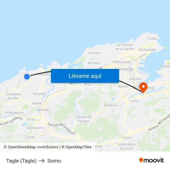 Tagle (Tagle) to Somo map