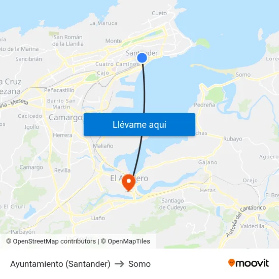 Ayuntamiento (Santander) to Somo map