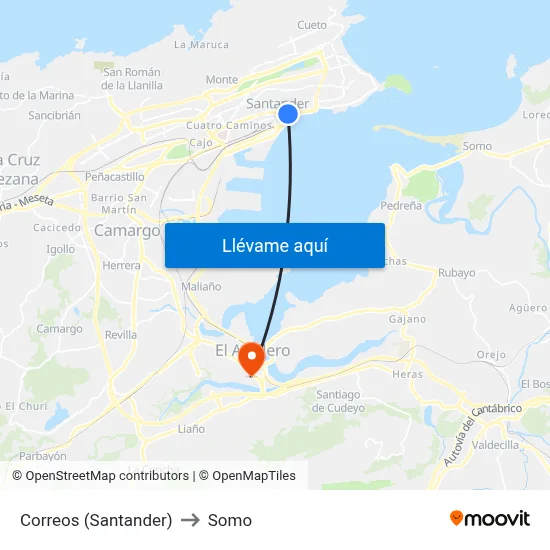 Correos (Santander) to Somo map