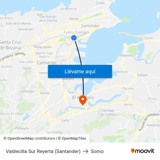 Valdecilla Sur Reyerta (Santander) to Somo map