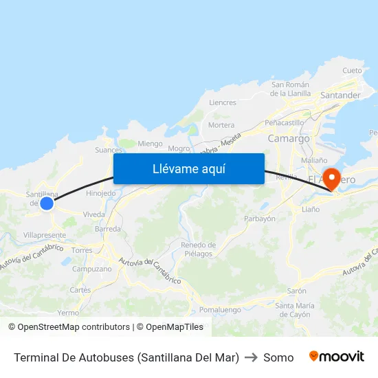 Terminal De Autobuses (Santillana Del Mar) to Somo map
