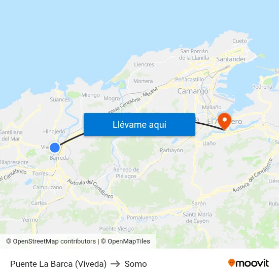 Puente La Barca (Viveda) to Somo map