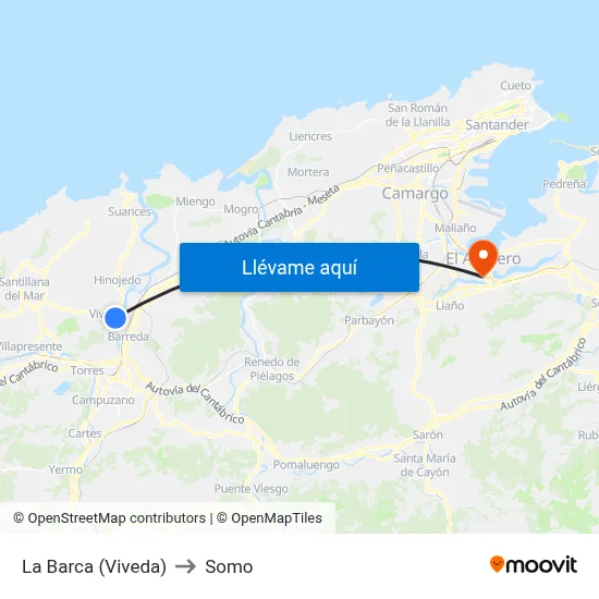 La Barca (Viveda) to Somo map