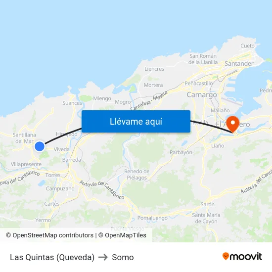 Las Quintas (Queveda) to Somo map