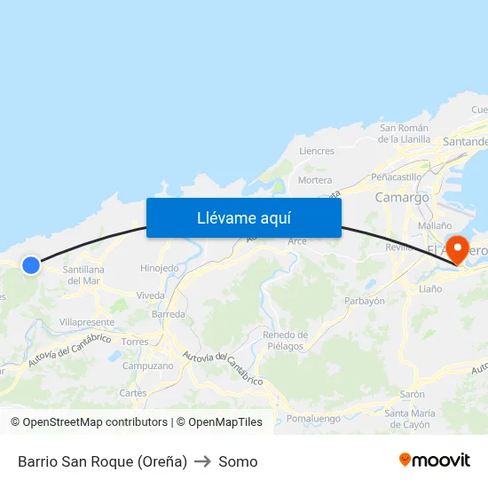 Barrio San Roque (Oreña) to Somo map