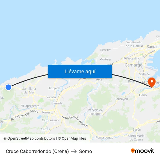 Cruce Caborredondo (Oreña) to Somo map