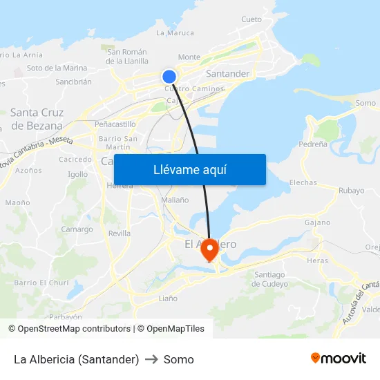 La Albericia (Santander) to Somo map
