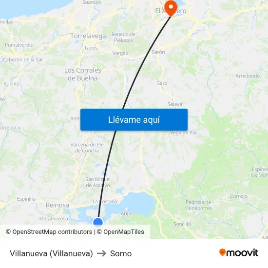 Villanueva (Villanueva) to Somo map