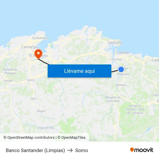 Banco Santander (Limpias) to Somo map