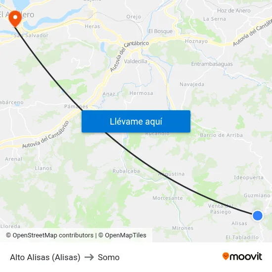 Alto Alisas (Alisas) to Somo map