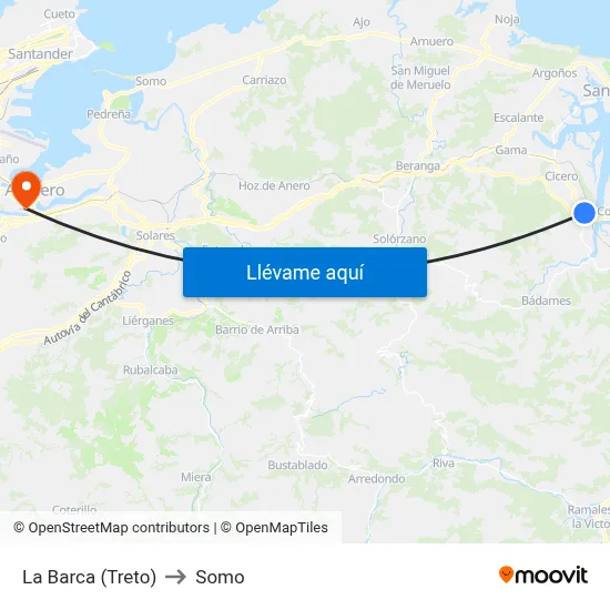 La Barca (Treto) to Somo map