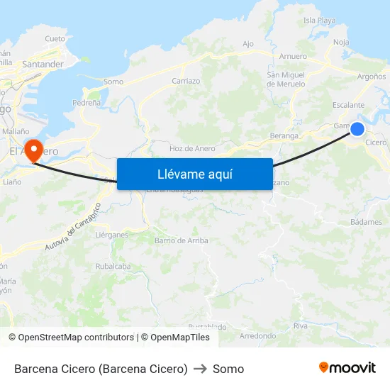 Barcena Cicero (Barcena Cicero) to Somo map