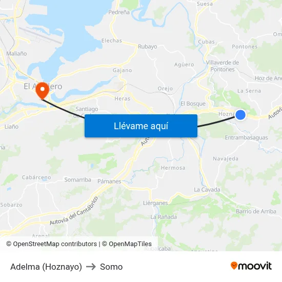 Adelma (Hoznayo) to Somo map