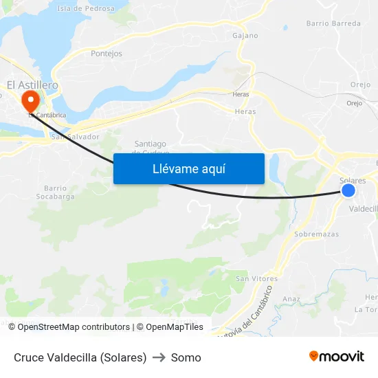 Cruce Valdecilla (Solares) to Somo map