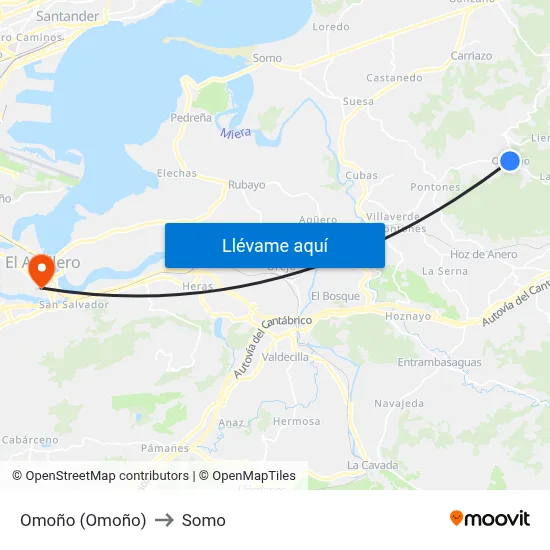 Omoño (Omoño) to Somo map